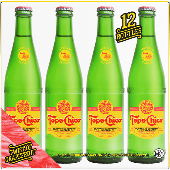 Topo Chico Mineral Water Twist of Grapefruit Glass Bottles, 12 fl oz, 12 Pack