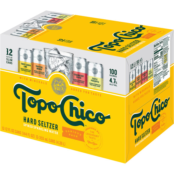 Topo Chico™ Tangy Lemon Lime, Tropical Mango, Strawberry Guava & Exotic Pineapple Spiked Sparkling Water Hard Seltzer Variety Pack 12-12 fl. oz. Cans