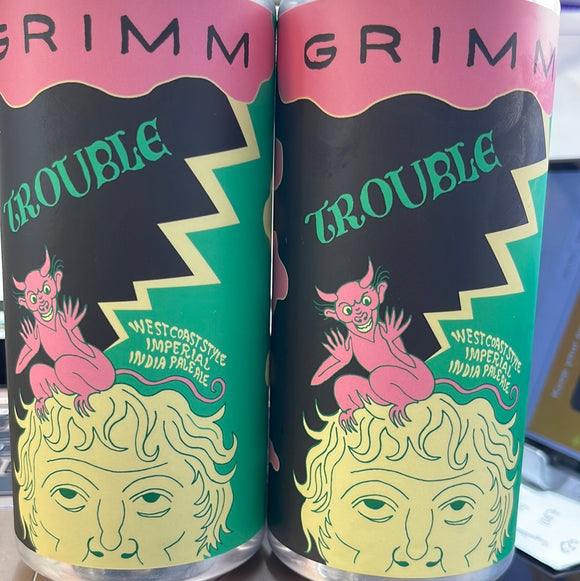 Grimm Trouble west coast style imperial IPA 4 Pk 16 Oz can